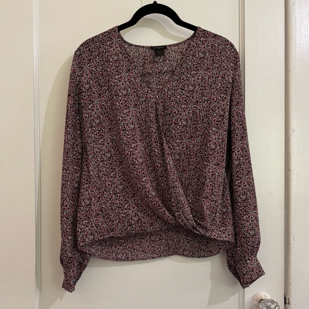 Ann Taylor Black and Pink Wrap Blouse